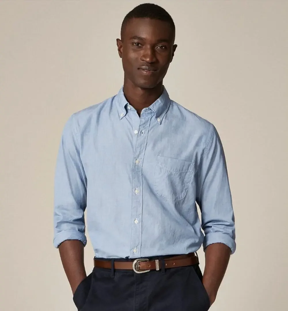 J Crew 2 Ply Cotton Dress Shirt Blue Mens L Classic Business Preppy Timeless